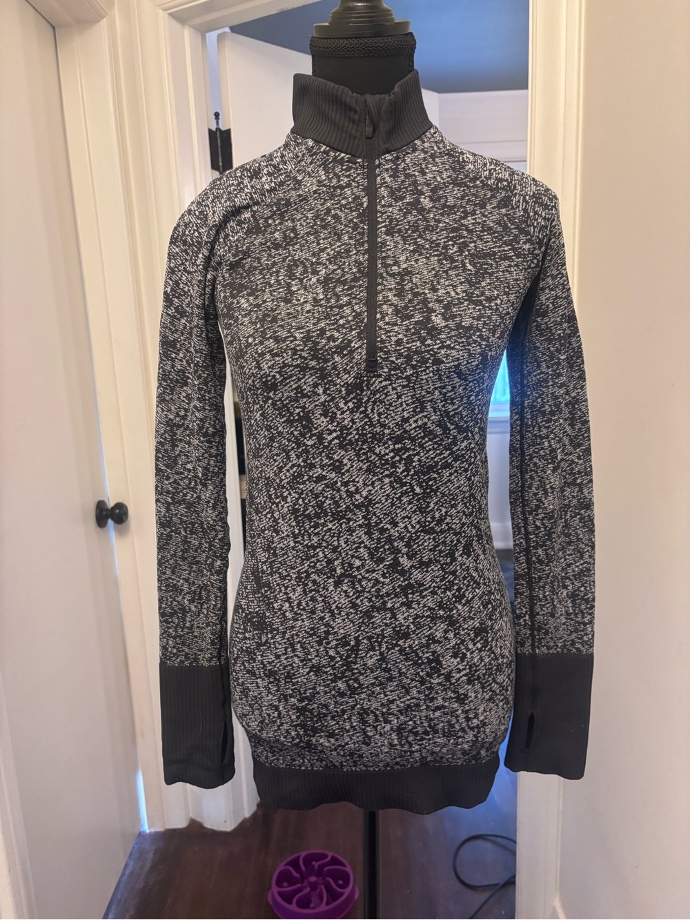 Lululemon Athletica Rest Less Black and White Marled Half-Zip Women's Sweater